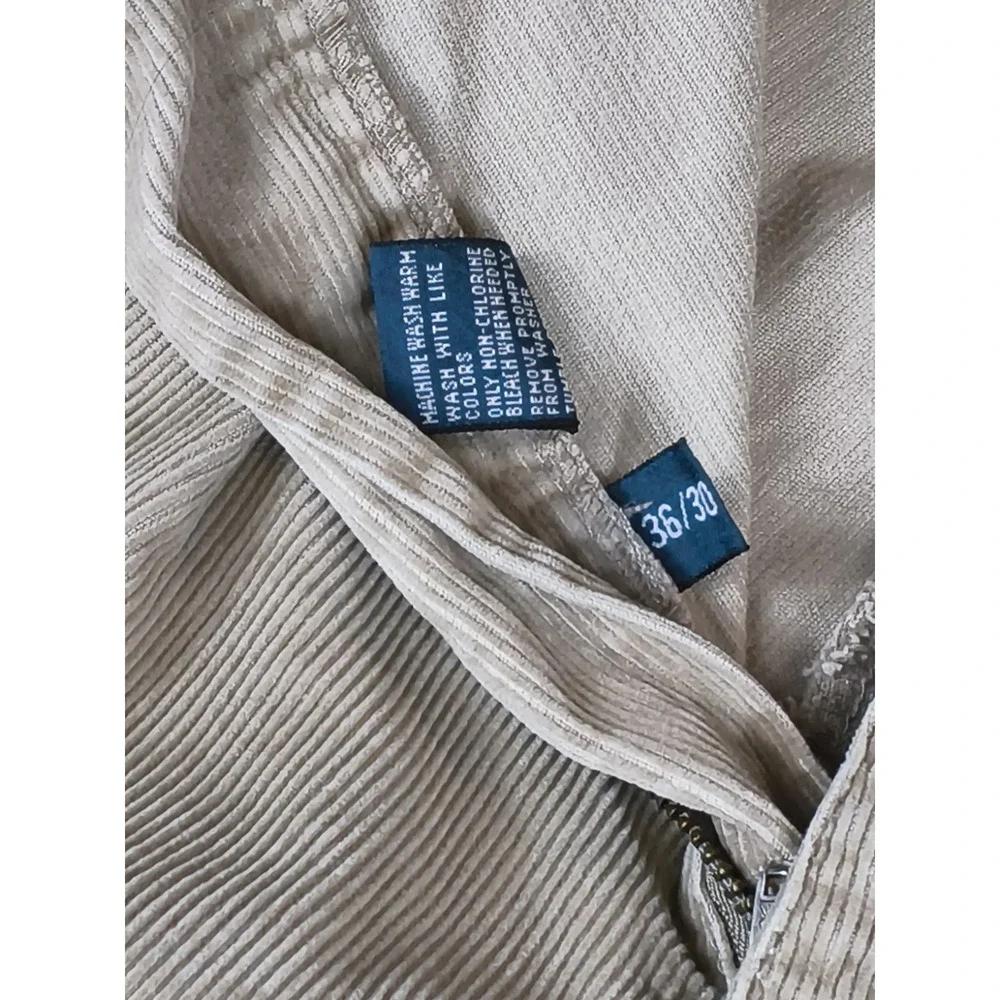 Polo Ralph Lauren Hammond Pant Mens Tan Corduroy Pleated Cuffed Trousers Fits 36